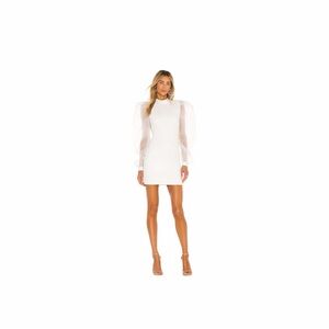 NBD White Mini Dress with Sheer Statement Sleeves Bao Dress in Ivory